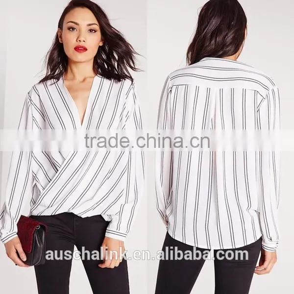 OEM Service New Model Fashion White Wrap Blouse photo-6