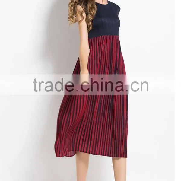 Summer Colors Splicing Sleeveless Wrinkled Dress for Women photo-3