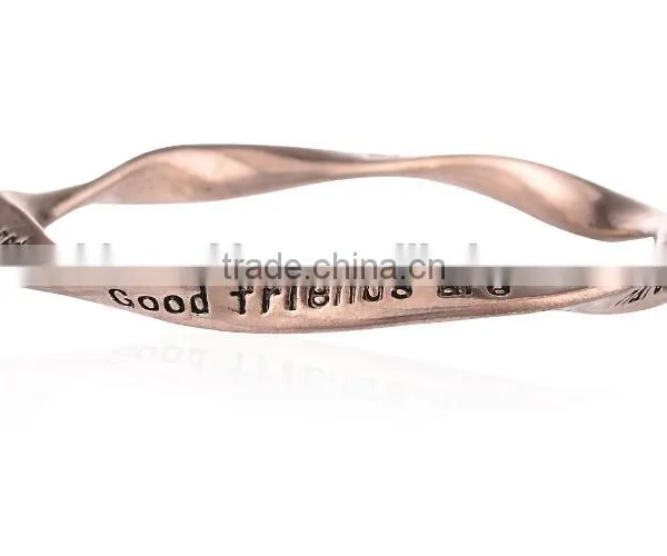 Good Friend Custom Engraved Bangle Fashion Design Friendship Bangles Twist Metal Bangle for Friend Gifts photo-4