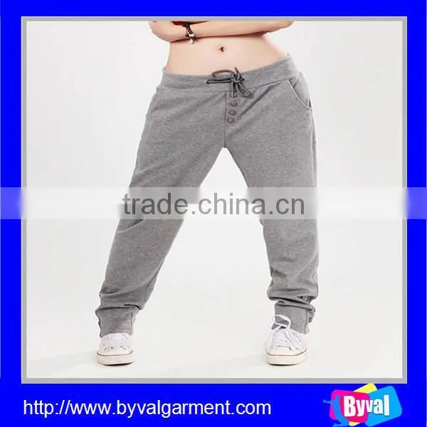 100%Cotton Womens Summer Casual Long Sports Pants With Drawstring & Button Design photo-5