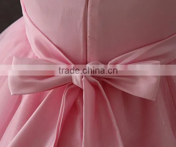 Summer Frock Designs Pictures Baby Girls One-piece Party Dresses Sleeveless Puffy Applique Pink Flower Shiny Performance Dress photo-6