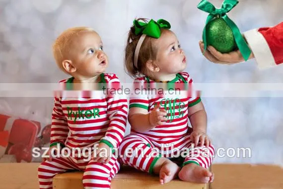 Newborn Baby Christmas Pajamas Red and White Stripe Set Unique Boy or Girl Names Monogram Personalized Sleepwear photo-2