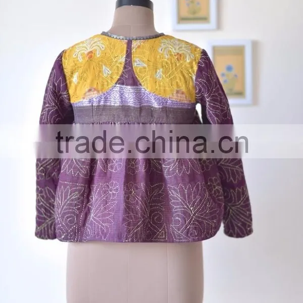 Vintage Kantha Kediyu Style Jacket in Beautiful Vintage Colors ~ Small photo-5