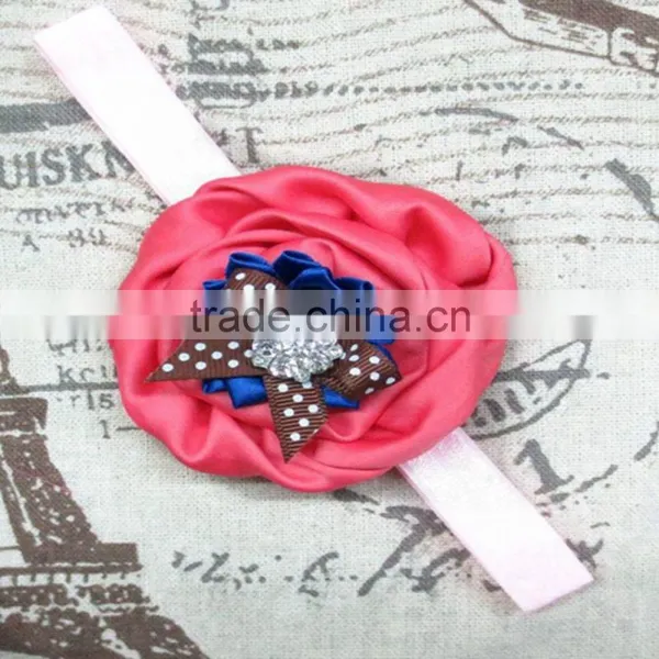 Boutique Infant Ruffled Rosette Rhinestone Flower Baby Bows Headband Wholesale photo-4