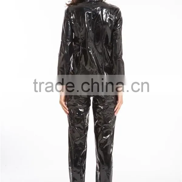 2016 Instyles Gothic Wetlook Catsuit Body Suit Black Faux Leather Zipper Jumpsuits Catwoman photo-2