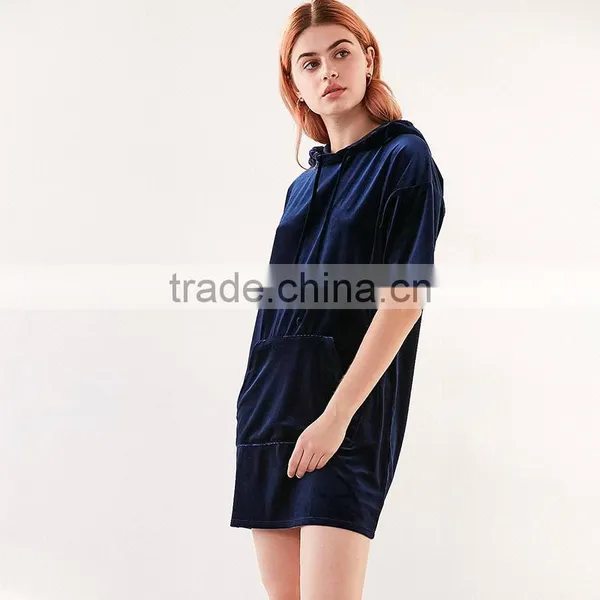 2017 Latest Fashion Half Sleeve Womens Velvet Hoodie Dress photo-2