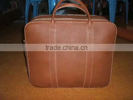 High Quality Genuine Cow Light Brown Leather Travel Briefcase Leather Bag