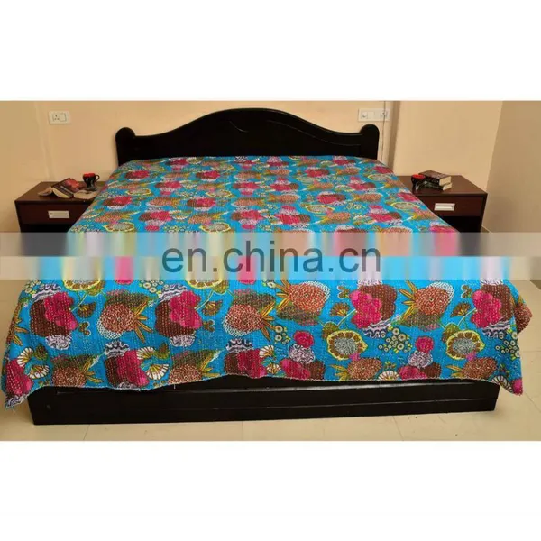 Tropical Kantha Quilt Handmade Fruit Print Kantha Bed Cover Tropicana Kantha Bedspread photo-2