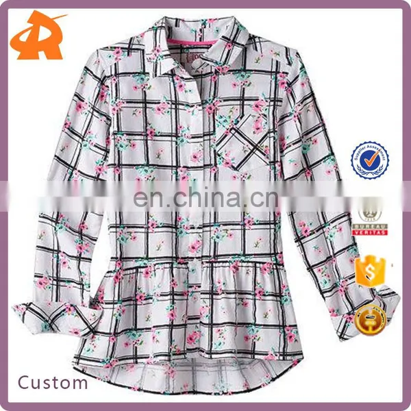 Long Sleeve Kid Shirt, Girls 7- 16 & Plus Size Perfectly Soft Button-Front Peplum Plaid Shirt