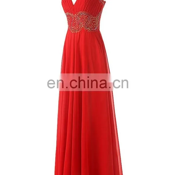 Red Spaghetti Strap Chiffon Long Evening Party Gowns 2016 A-line Criss Cross Strap Back Prom Dress With Crystals Sequined photo-2