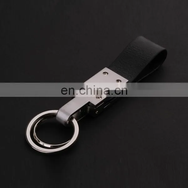 High Quality Promotional Zinc Alloy Laser Logo Black Leather Metal Car Keychain photo-3