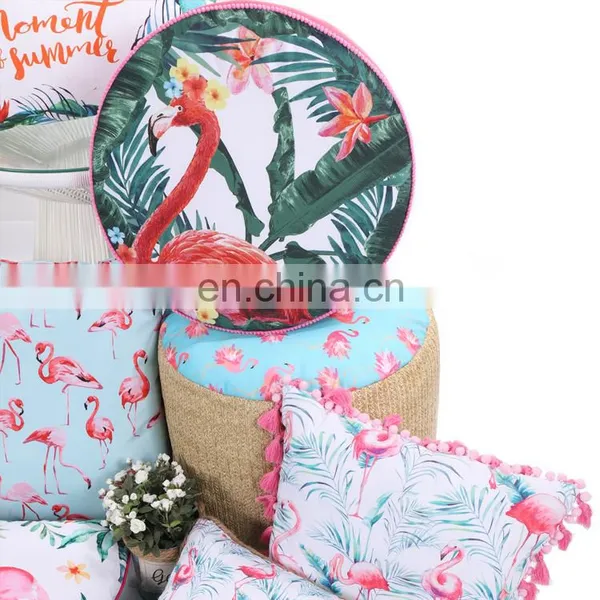 China Supply Custom High Quality T-spun Round Shape Flamingo Toucan Print Pillow Seat Cushion photo-3