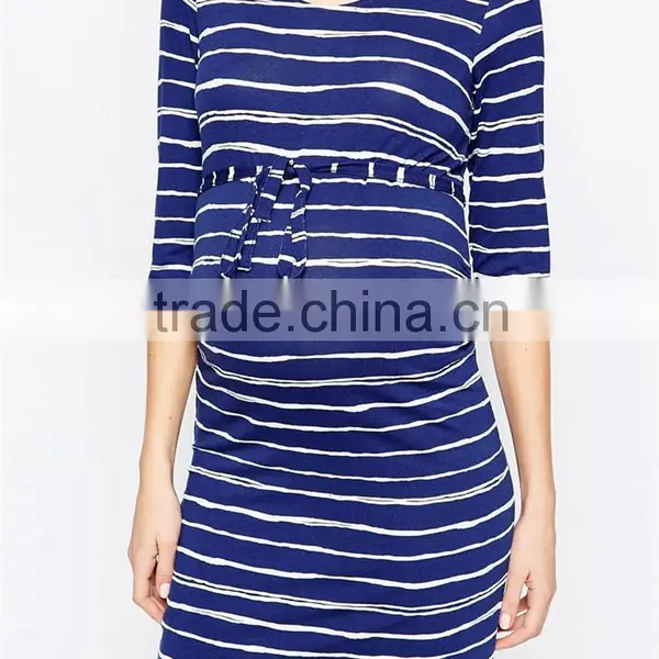 2016 Custom Wholesale Purple Stripe Elegant Stretch Jersery 3/4 Sleeves Dressy Maternity Dresses photo-3