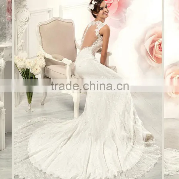 C71571A Latest Sexy Sleeveless Sheer White Long Lace Wedding Dress photo-3