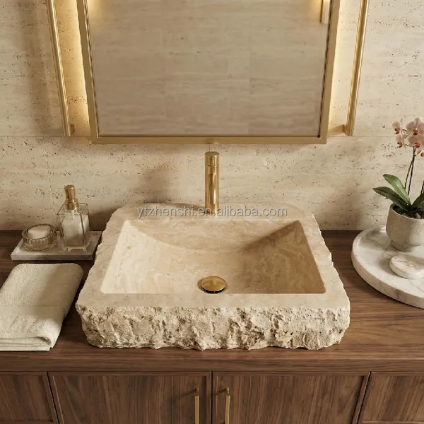 Travertine Marble Rectangular Vessel Sink Factory Direct Wholesale Customizable Hand Wash Basin OEM ODM Marble Sink for Hotel photo-5