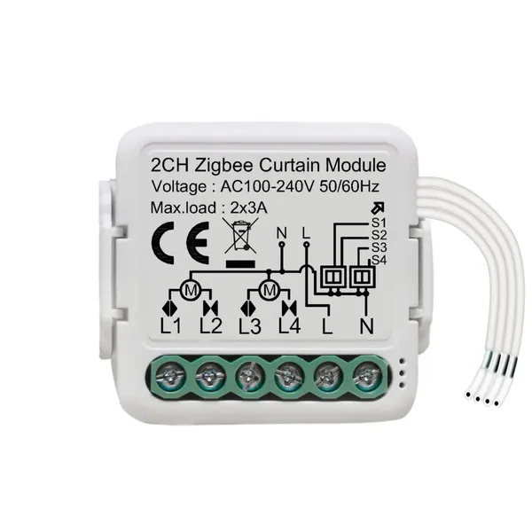 Tuya Smart AC100-240V 2 Gangs Zigbee Curtain Switch Module