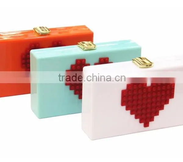 Hot Sale Smile Face Red Heart Square Acrylic Clutch Bag