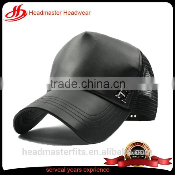 Custom Metal Patch PU Leather Trucker Caps
