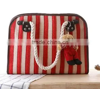 Ladies Fashion Blue Stripe Beach Straw Bag photo-3