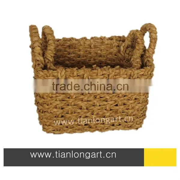 Eco-friendly Wholesale Handmade Woven Water Hyacinth Basket With Handles