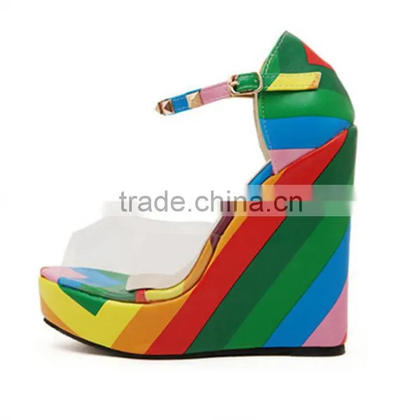 Unique New California Beautiful Rainbow Colored Wedge Shoes photo-3