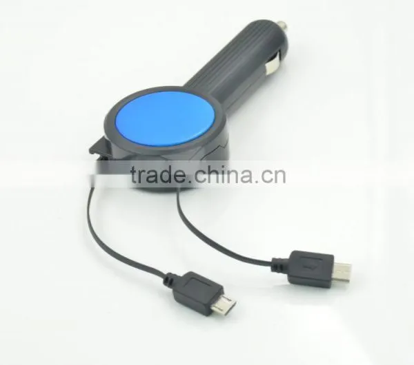New Design Protable 3.1A Car Battery Charger With Double Retractable Built-in Cable for Iphone/samsung/Type-C/htc/blackberry photo-2