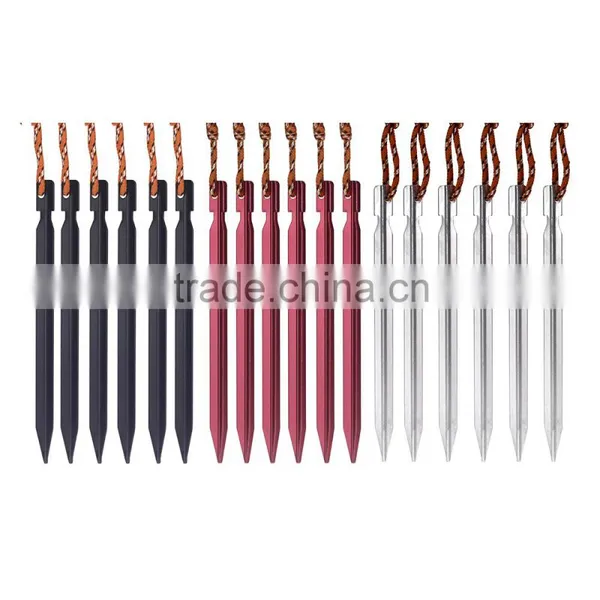 Outdoor Camping Tent Peg With Rope Aluminium Alloy Travel Kits Beach Tent Pegs Nail Stake