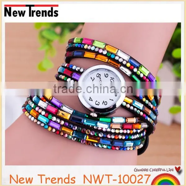 Fashion Lady Watch Korea Colorful Rhinestone Leather Wrist Watch photo-2
