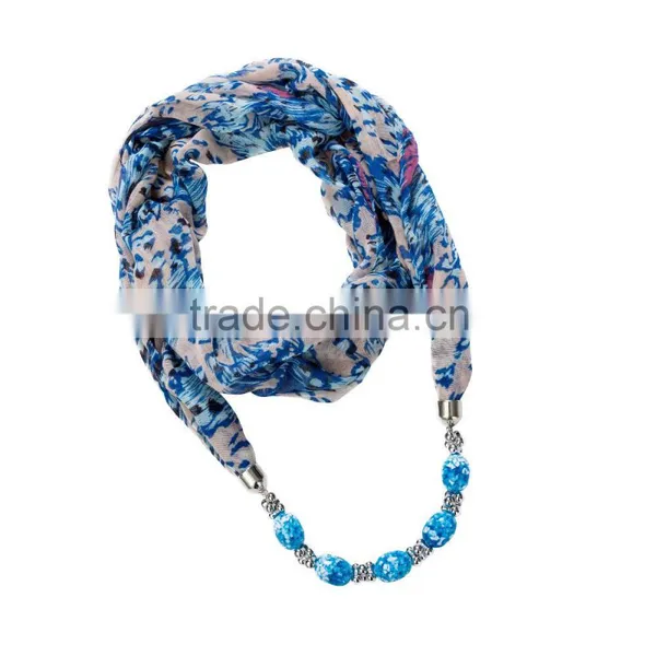 Shabby Chiffon Scarf Necklace Decorated With Glass Beaded Ornaments Chain photo-3