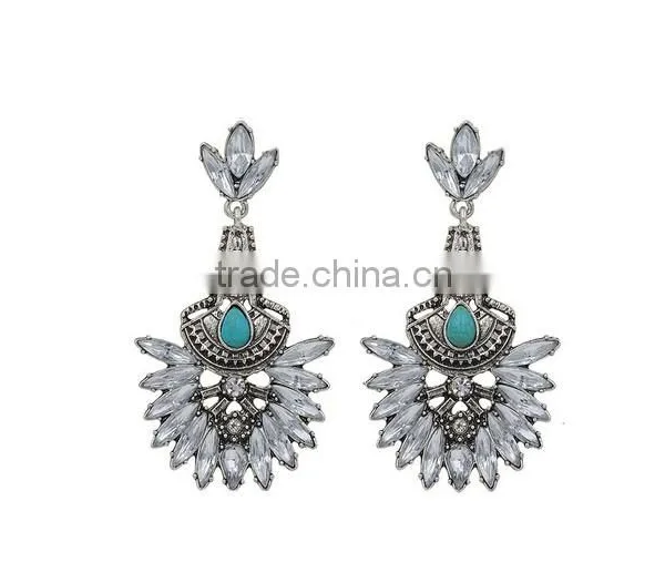Wholesale Good Quality Vintage Crystal Turquoise Tassels Dangle Earrings For Women photo-4