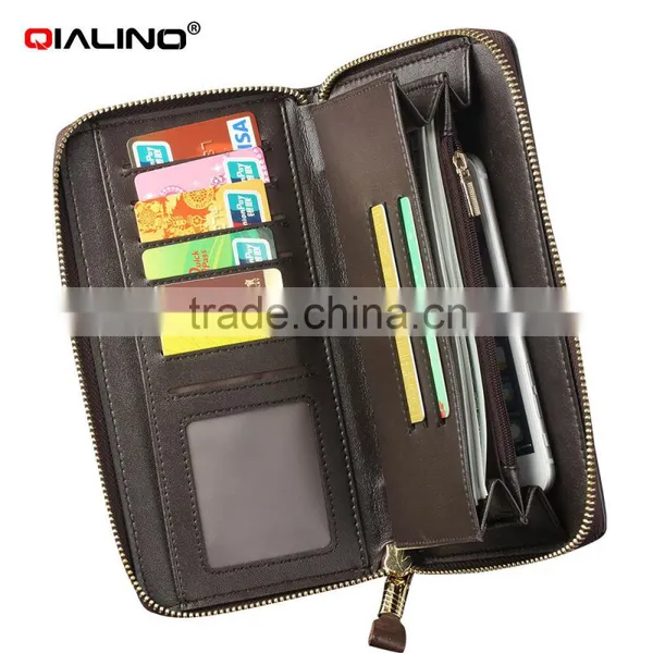 QIALINO Wholesale Zip Wallet Luxury Ostrich Leather for Iphone Case Wallet Handbag photo-5
