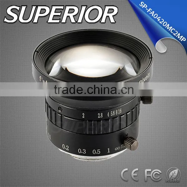 2 Megapixel 4.0mm Lens F2.0 c Mount 1/2" Manual Iris no Distortion Machine Vision Lenses