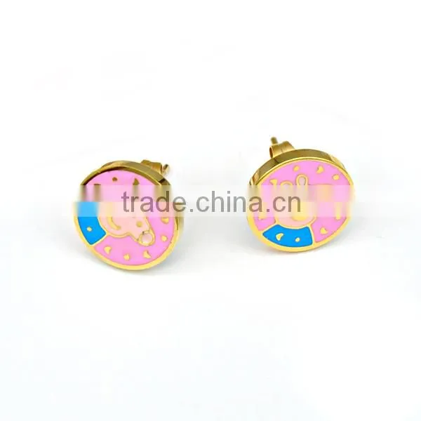 Stainless Steel Enamel Earring , Children Jewelry Gold Stud Earring photo-4
