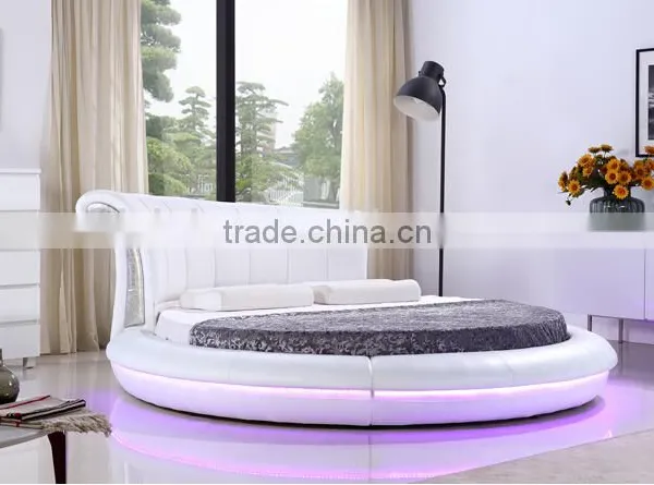 Bisini White Leather LED Round Bed, Luxury LED Round Bed photo-2