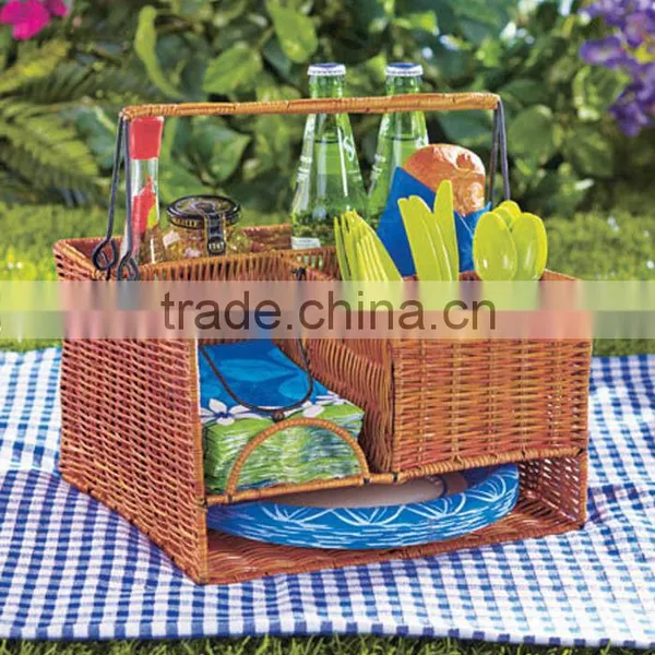 High Quality 3-tier Outdoor Caddy Organizer Plate Condiment Holder Portable Picnic Basket