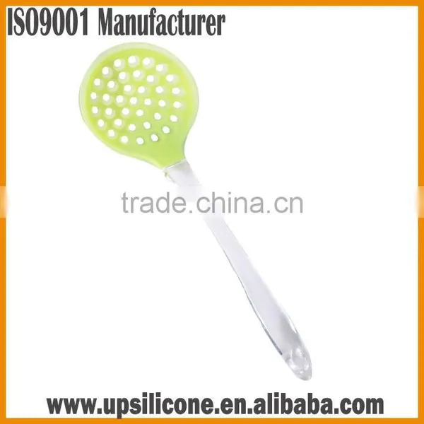 Food Grade Silicone Kitchen Cooking Skimmer With Stainless Steel Plastic Handle photo-3