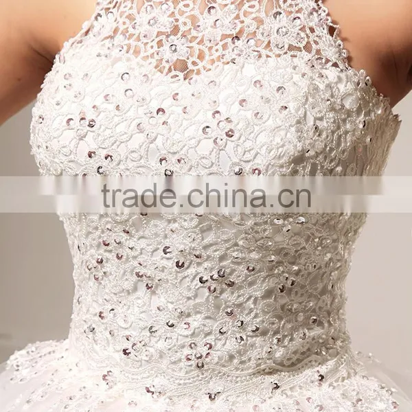 Sexy White Shiny Rhinestones Beaded Long Train Wedding Dresses photo-5