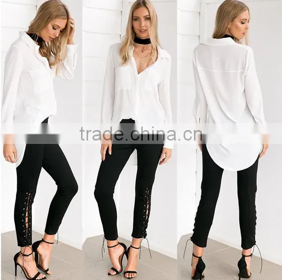4508 Runwaylover Europe Hot Sale Ladies Tie up Tight Leggings Pant photo-3