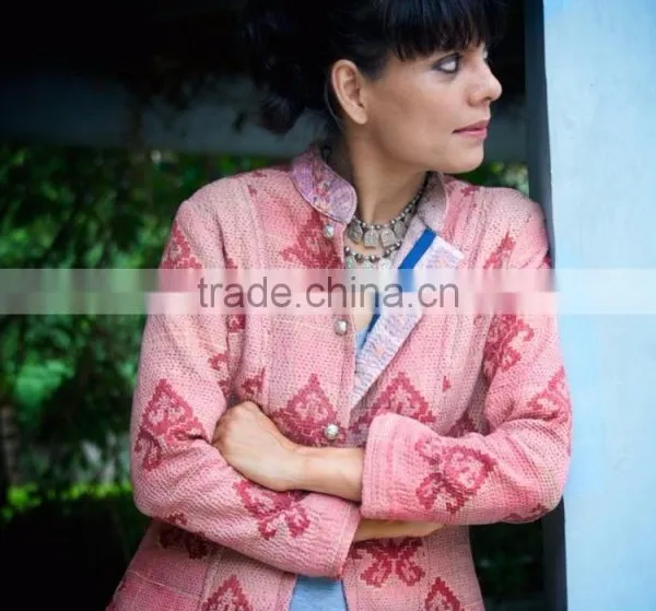 Vintage Kantha Long Accent Jacket in Dirty Pink ~ Medium photo-3