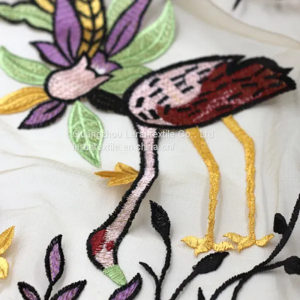 2017 Hot Selling Multi- Color Bird Pattern Embroidered Tulle Fabric for Daliy Life photo-4
