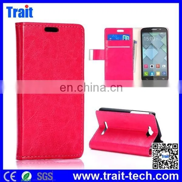 2015 Crazy Horse Flip Side Open Stand PC+ PU Leather WalletCase for Alcatel One Touch Pop C7 photo-3