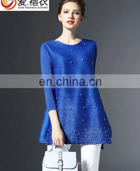 Popular American Style Loose Blue Beaded Blouse Girls Tops Wholesale photo-2