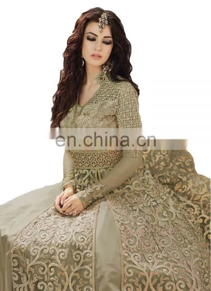 2017 Wedding Parrty Wear Net Anarkali Style Lehenga Suits (Semi-Stitched) photo-2