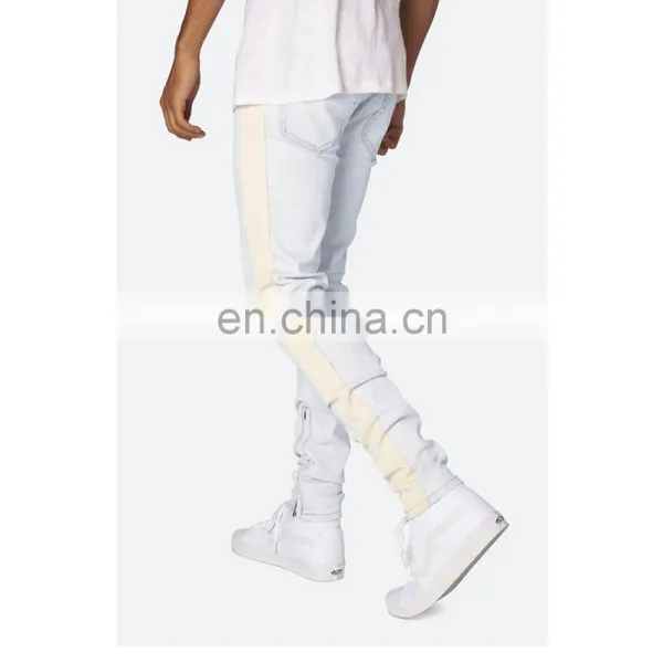 DiZNEW White Mens Wholesale Track Scratch Denim Jeans Pants For Men photo-2