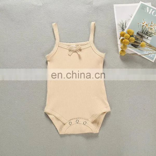 Infants & Toddler Solid Color Spring Autumn Lace Edge Slip Knitted Cotton Romper photo-6