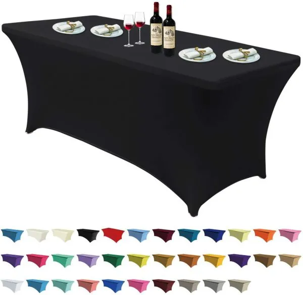 Spandex Tablecloths for 6ft Home Rectangle Rectangular Table Fitted Stretch Table Cover Black