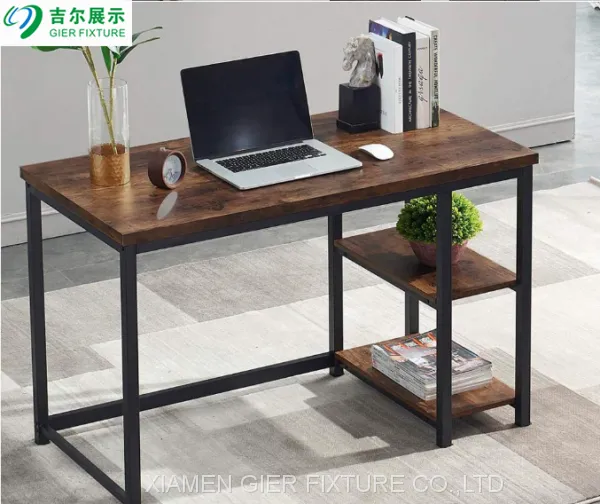 Wood Computer Desk With Bookshelf Industrial Vintage Work Table photo-2