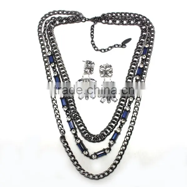 2015 New Arrival Wholesale Fashion Jewelry Set Three Layer Plating Alloy Long Chain Necklace Jewelry Set photo-2