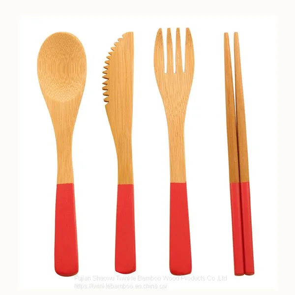 Bamboo spoon set,bamboo fork,knife with colorful set wholesale China