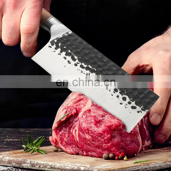 Professional Custom 6.5 Inch Kitchen Meat Cutting Knives Double Steel Head Wood Handle Stainless Steel Small Cleaver Knife photo-3
